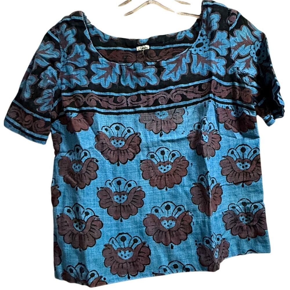 Vintage Retro Cymbeline Floral Boho Cropped Blouse - Small